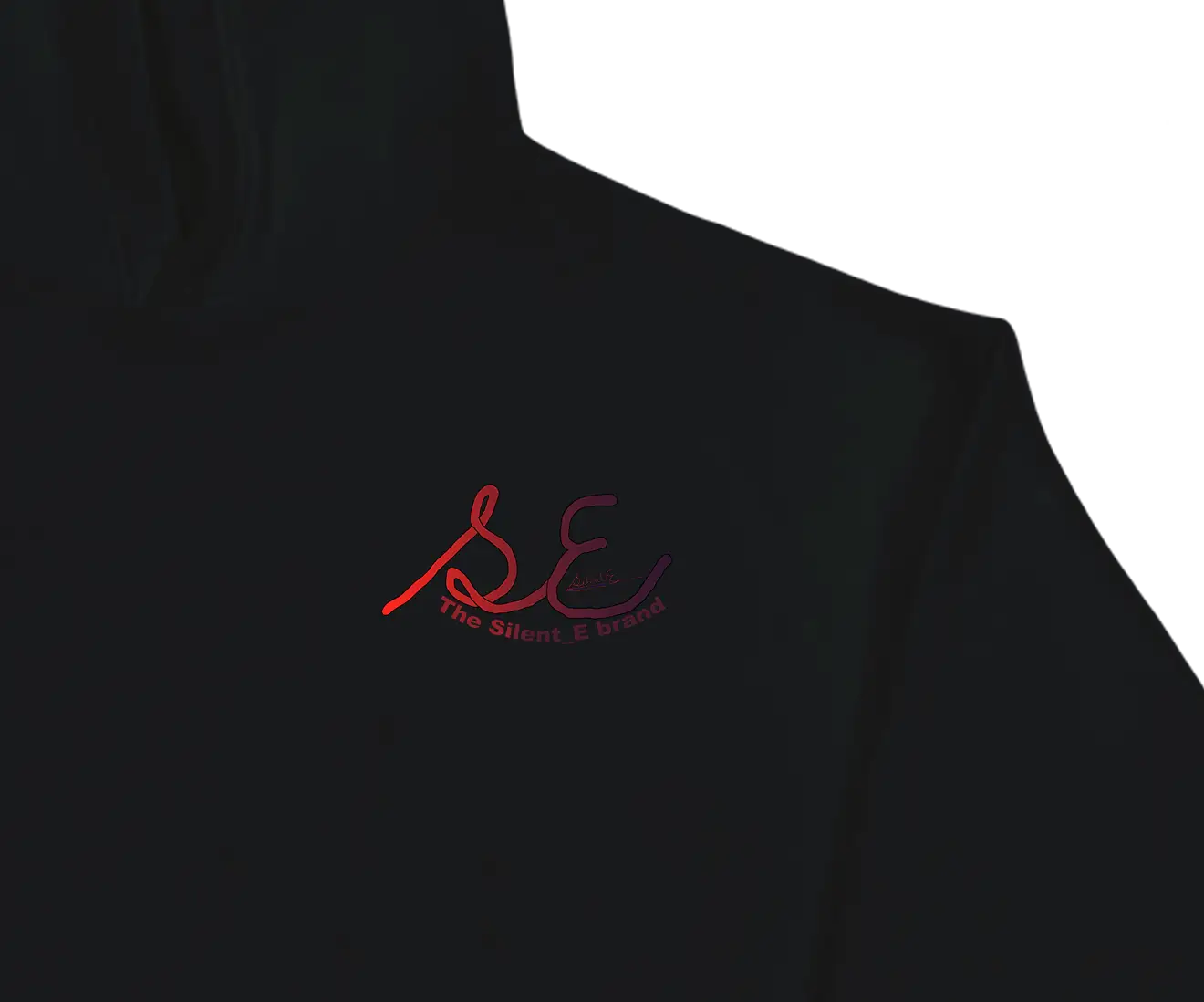 Silent_E_brand_original_logo_black_hoodie_front_closeup