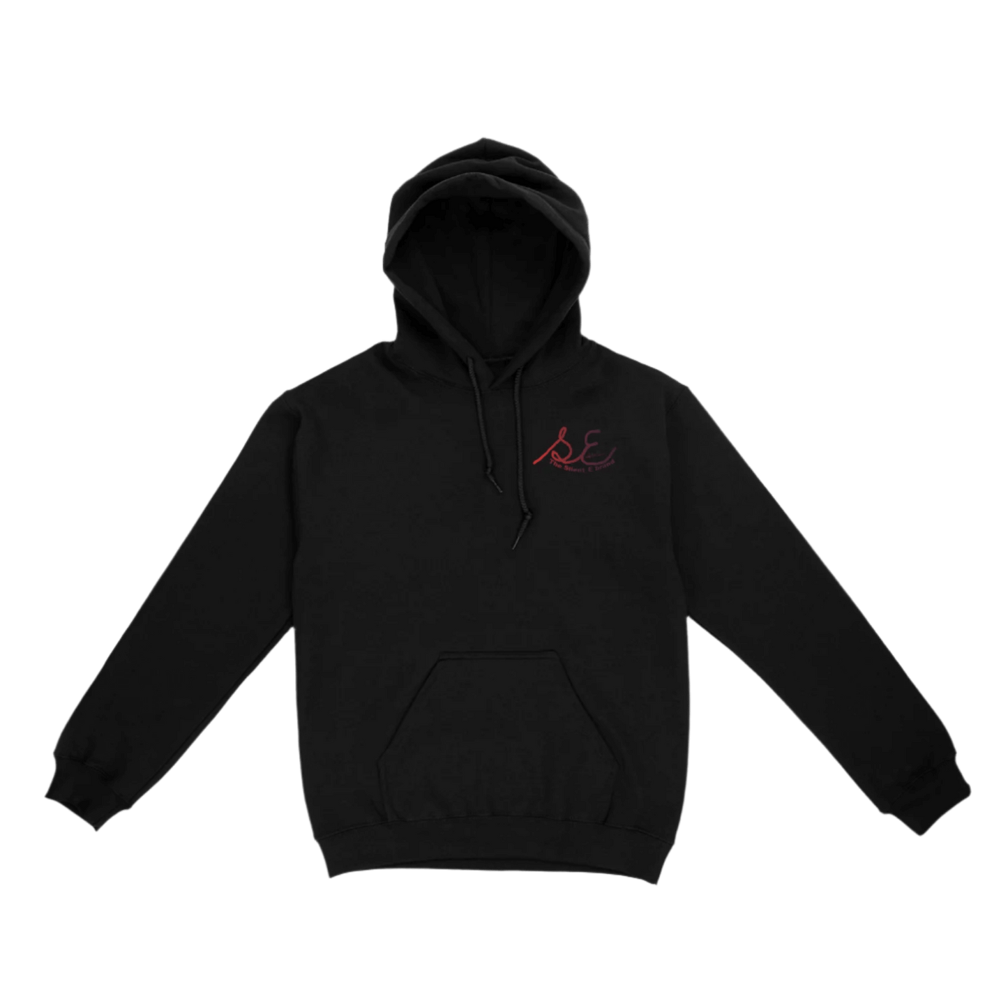 Silent_E logo unisex pullover hoodie black  front left chest 