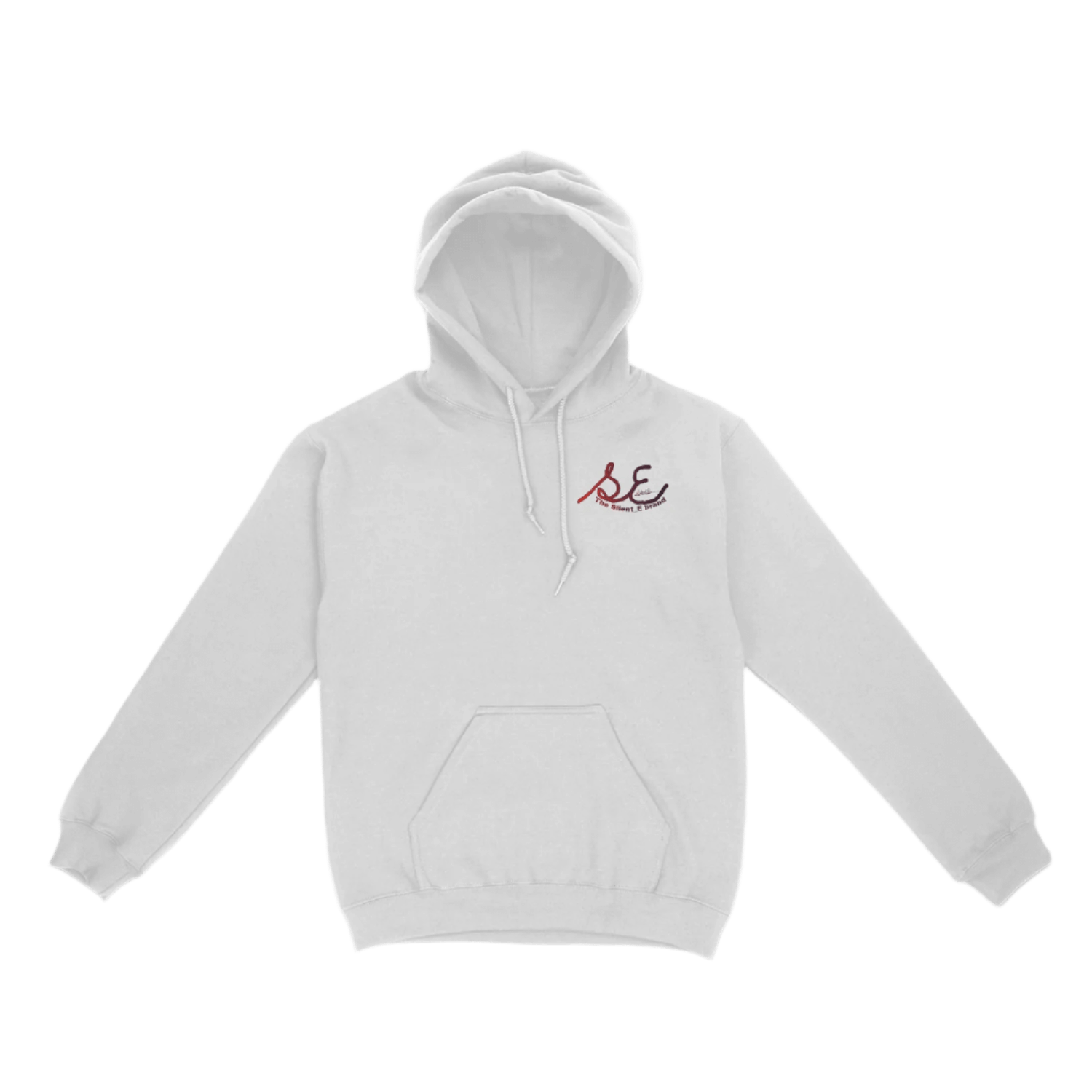 Silent_E logo unisex pullover hoodie white front left chest 